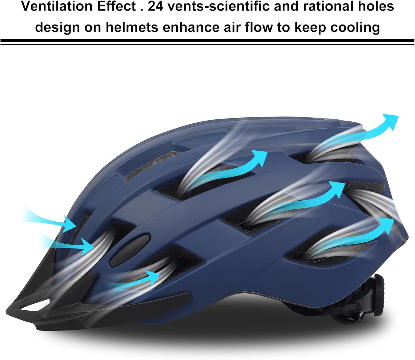 Dark Blue Ventilated Bicycle Helmet - With Black Visor, Ideal for Cycling Safety(Fits Head Circumference 54 - 60cm, Lightweight & Shock - Absorbing )