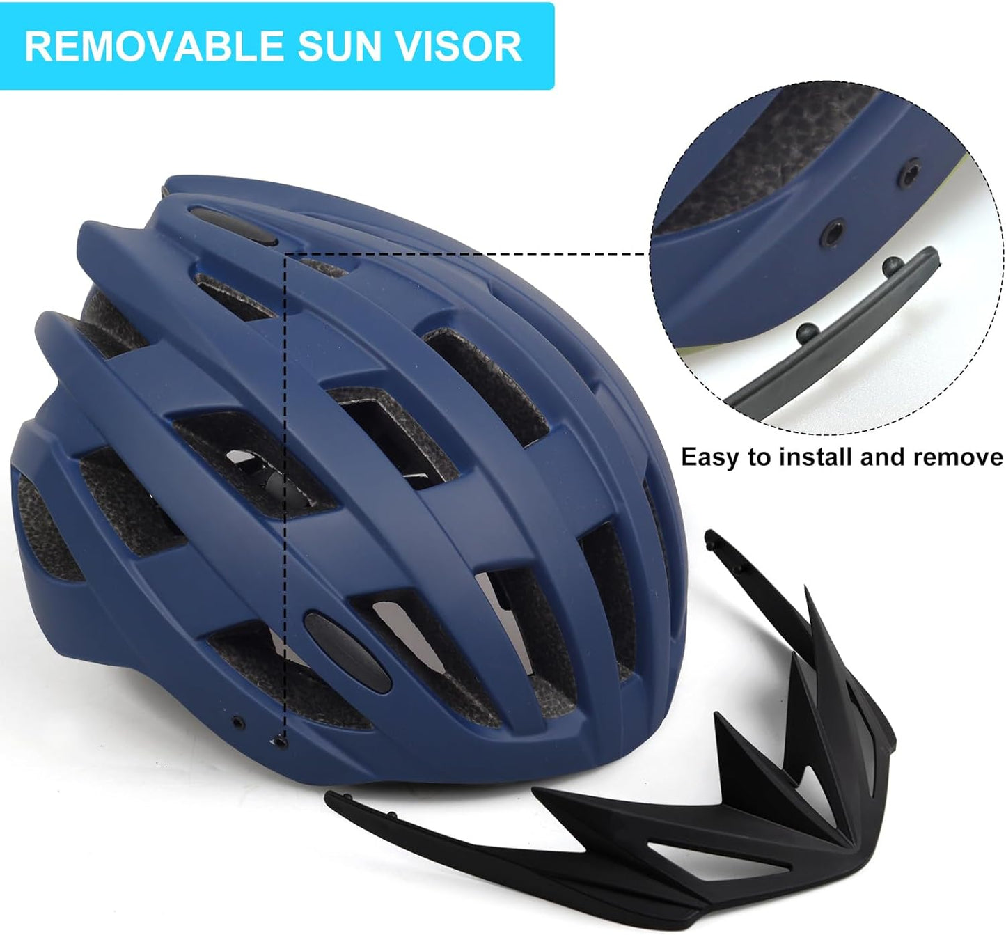 Dark Blue Ventilated Bicycle Helmet - With Black Visor, Ideal for Cycling Safety(Fits Head Circumference 54 - 60cm, Lightweight & Shock - Absorbing )