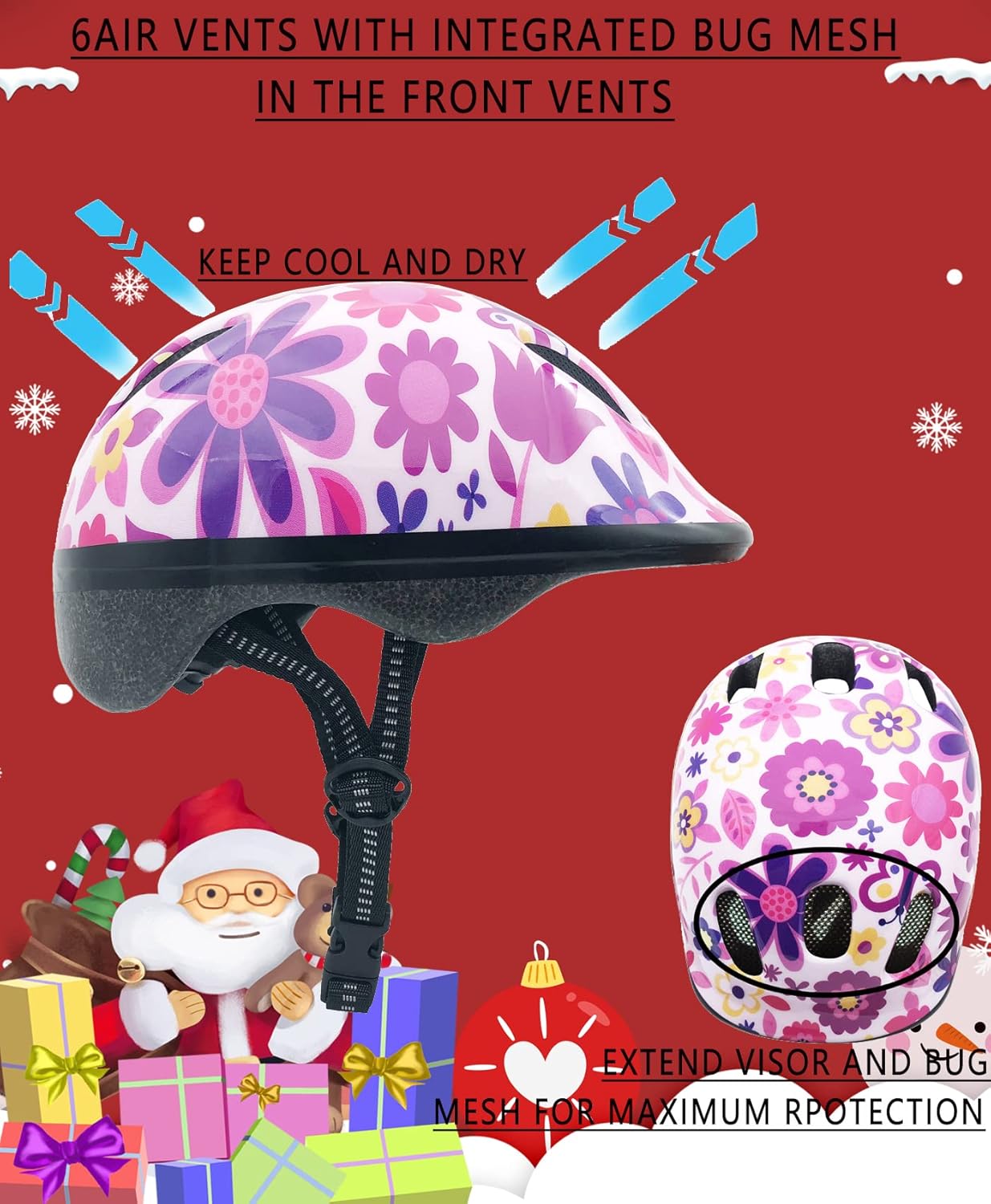 Kids' Flower - Printed Cycling Helmet - Multi - Angle Display, Fits Toddler Head Circumference (Suggested: 48 - 54cm )