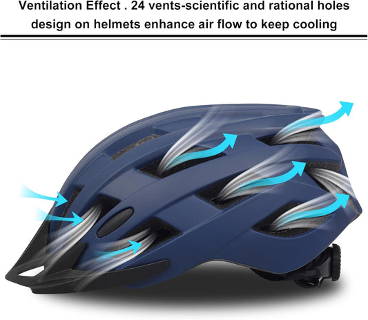 Dark Blue Ventilated Bicycle Helmet - With Black Visor, Ideal for Cycling Safety（Fits Head Circumference 54 - 60cm, Lightweight & Shock - Absorbing ）