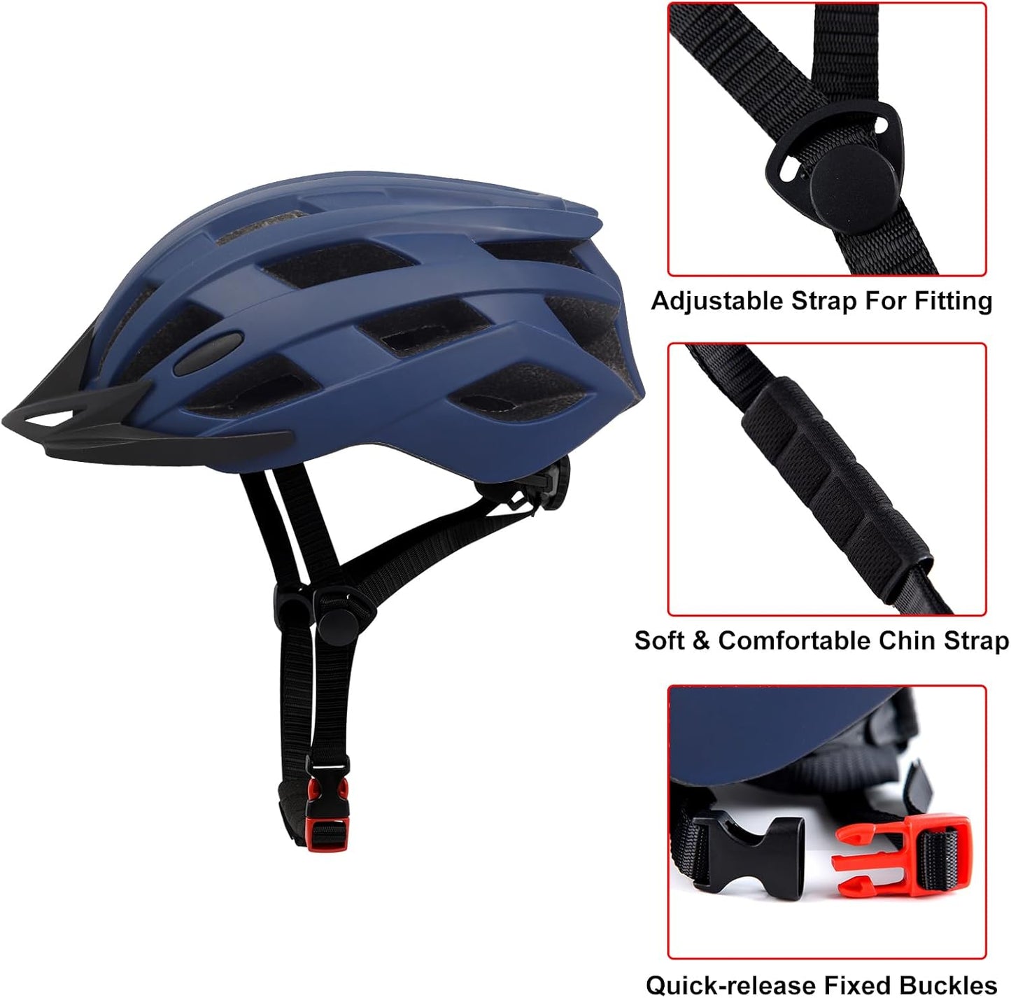 Dark Blue Ventilated Bicycle Helmet - With Black Visor, Ideal for Cycling Safety（Fits Head Circumference 54 - 60cm, Lightweight & Shock - Absorbing ）