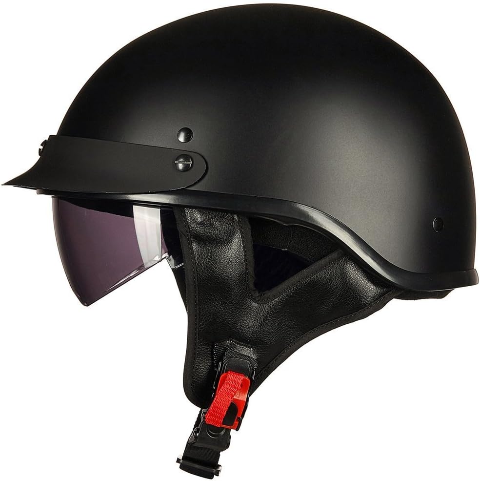 Vintage Matte Black Motorcycle Helmet - With Sun - Protective Goggles, Harley - Style Open - Face Helmet（Fits Head Circumference [suggested: 57 - 61cm], Lightweight & Impact - Resistant ）
