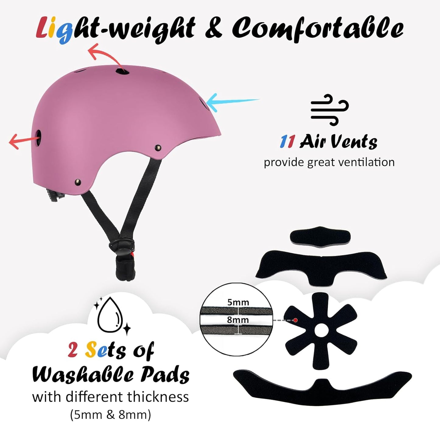 Stylish Pink Bike Helmet – Adjustable Multi-Sport Safety Helmet for Youth and Adults, Ventilated and Lightweight for Cycling, Skateboarding, Scootering & More