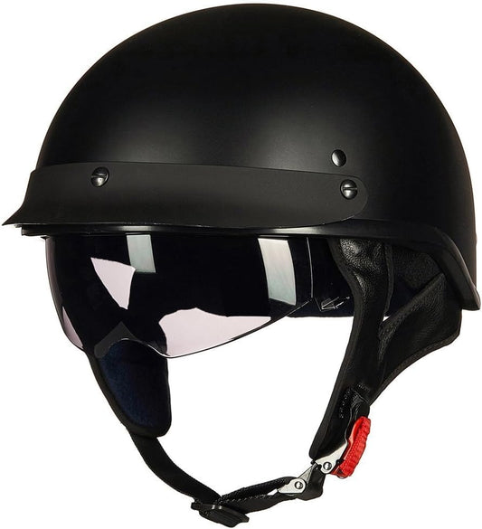 Vintage Matte Black Motorcycle Helmet - With Sun - Protective Goggles, Harley - Style Open - Face Helmet（Fits Head Circumference [suggested: 57 - 61cm], Lightweight & Impact - Resistant ）
