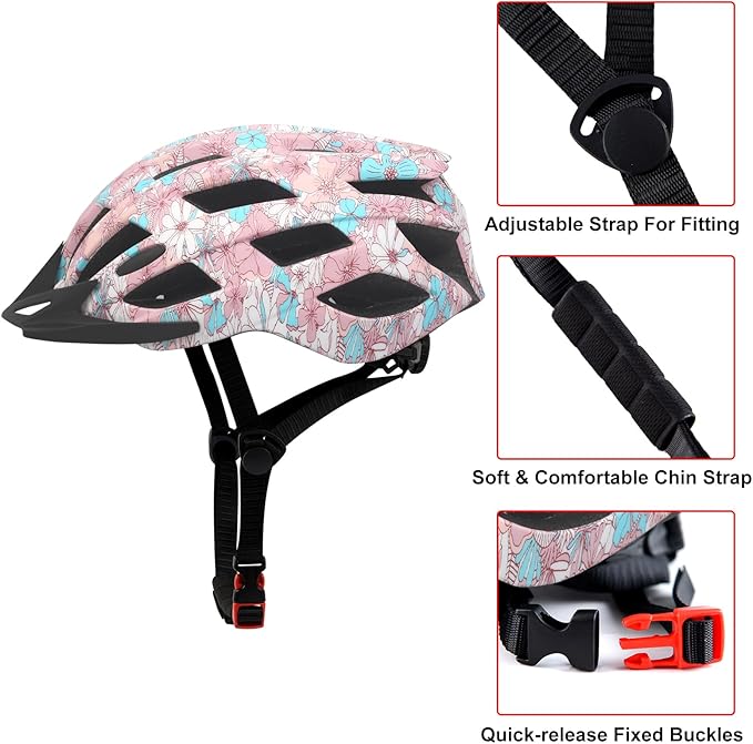 Adult Lightweight Bicycle Helmet – Floral Design with Ventilation & Adjustable Fit – Unisex Cycling Helmet (Head Size 21.2–24 inches)