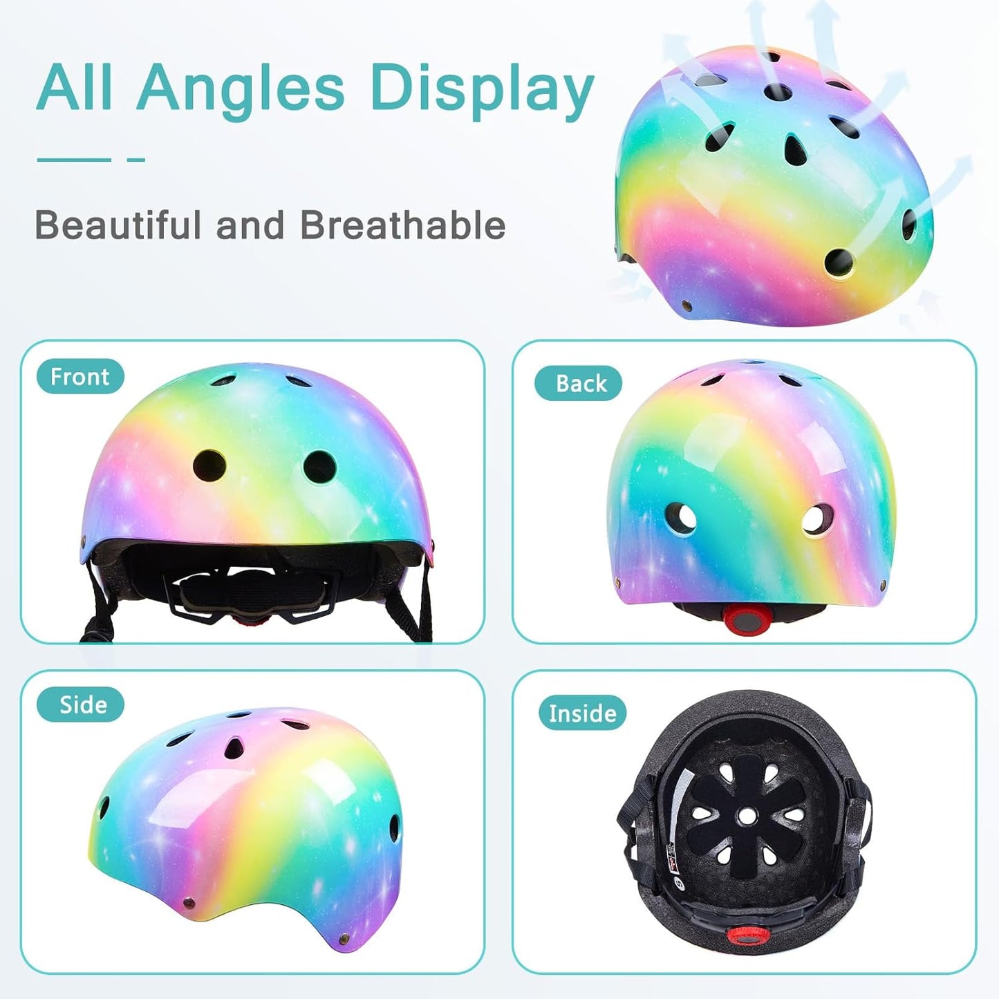 Kids' Colorful Breathable Helmet - Multi - Angle Display, Safety Protection for Skating, Skateboarding & Cycling（Fits Head Circumference [to be supplemented], Lightweight & Impact - Resistant ）