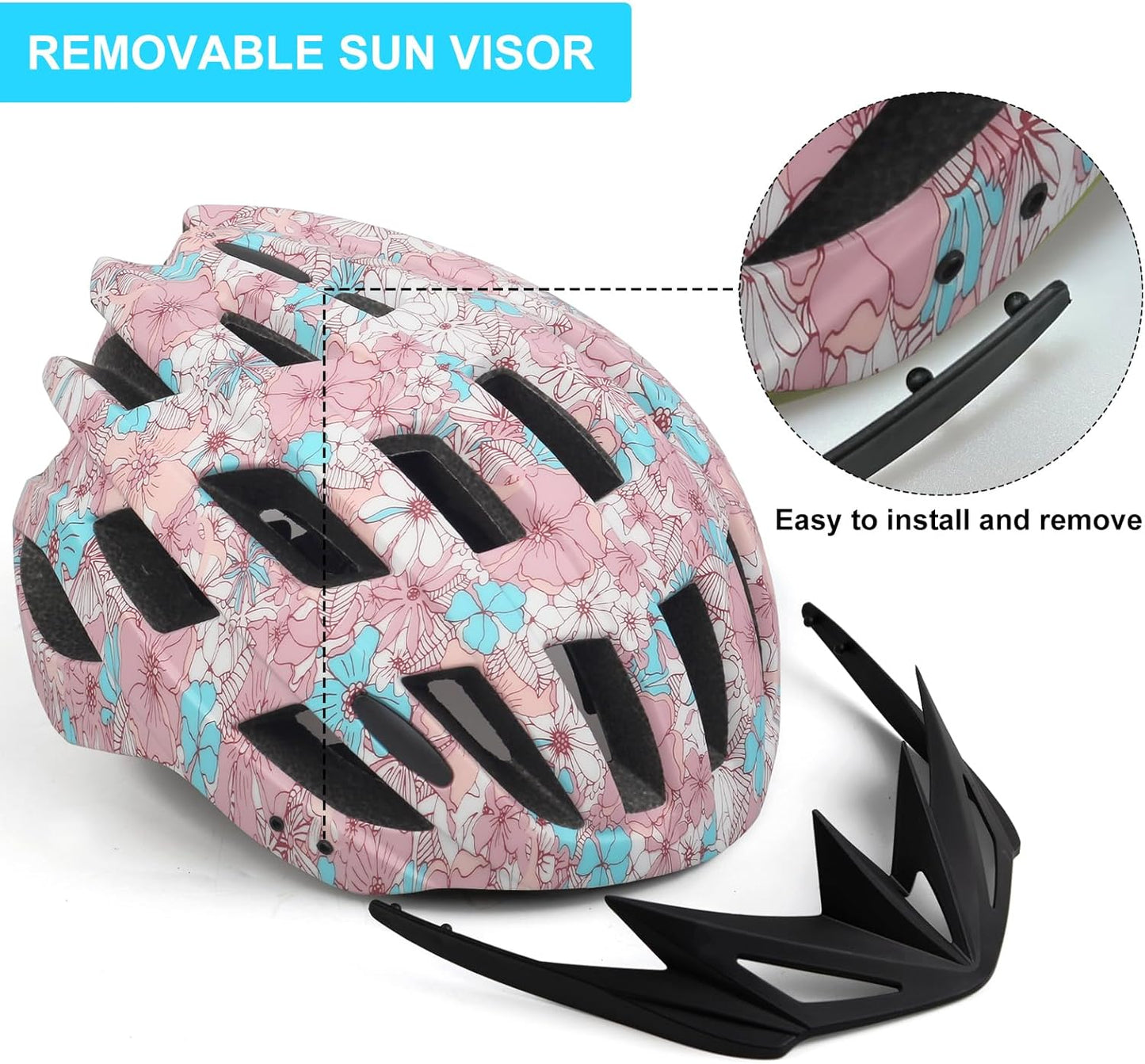 Adult Lightweight Bicycle Helmet – Floral Design with Ventilation & Adjustable Fit – Unisex Cycling Helmet (Head Size 21.2–24 inches)