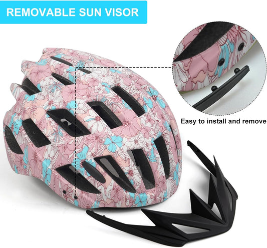 Adult Lightweight Bicycle Helmet – Floral Design with Ventilation & Adjustable Fit – Unisex Cycling Helmet (Head Size 21.2–24 inches)
