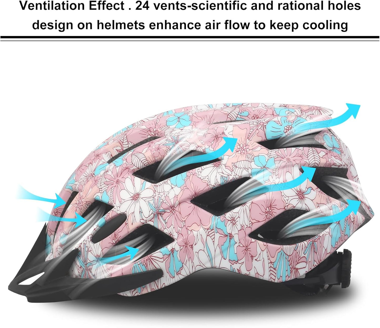 Adult Lightweight Bicycle Helmet – Floral Design with Ventilation & Adjustable Fit – Unisex Cycling Helmet (Head Size 21.2–24 inches)